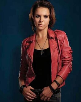 Paloma Kwiatkowski Bates Motel Red Leather Jacket