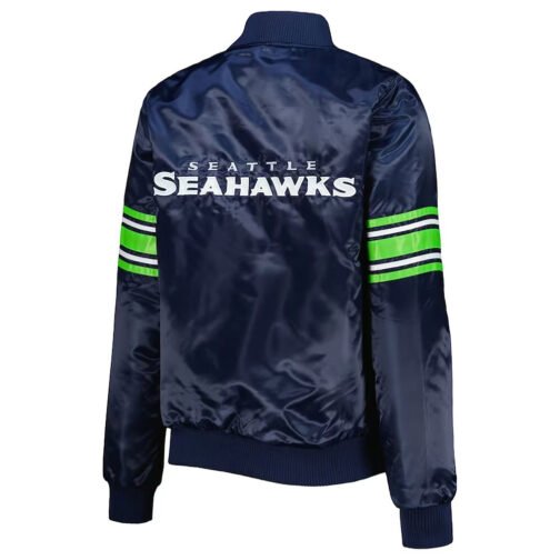 College Navy Seattle Seahawks Line Up Varsity Satin Jacket - Image 2