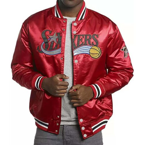 Philadelphia 76ers College Red Satin Jacket