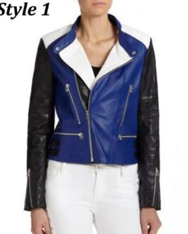 Women’s Motorcycle Fashion Color Block Leather Jacket