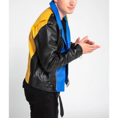 Men’s Color Block Biker Leather Jacket - Image 4