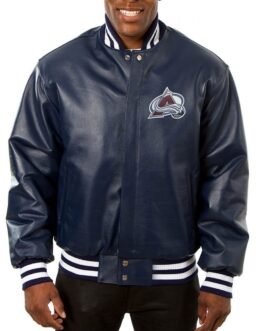 Colorado Avalanche Bomber Navy Blue Leather Jacket