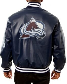 Colorado Avalanche Bomber Navy Blue Leather Jacket