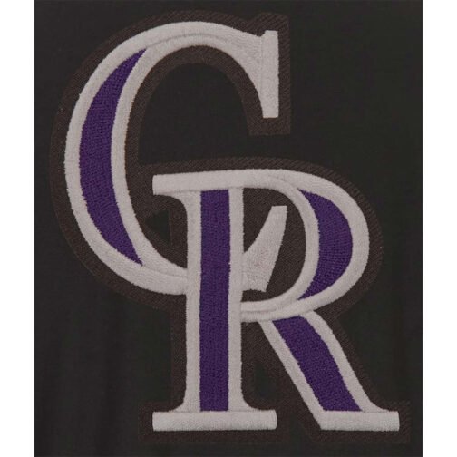 Colorado Rockies Accent Gray and Black Varsity Wool Jacket - Image 3