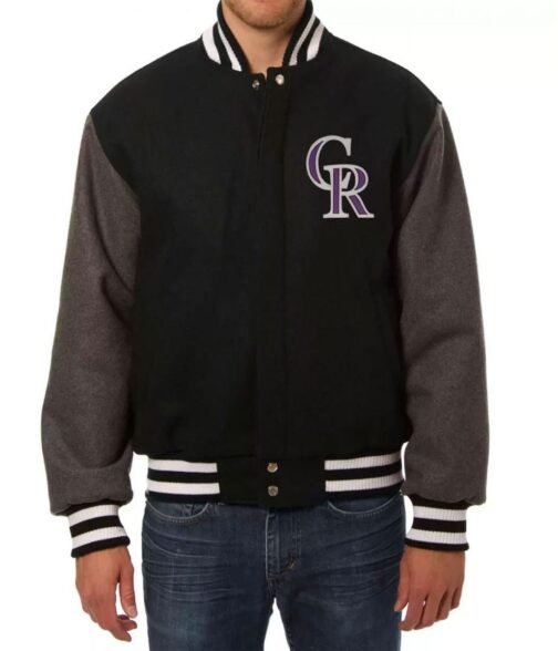 Colorado Rockies Two Tone Wool Black/Gray Varsity Jacket
