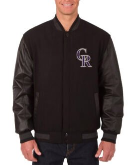 Colorado Rockies Varsity Black Wool/Leather Jacket