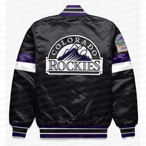 Colorado Rockies Home Game Black Varsity Satin Jacket - Image 2