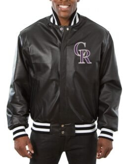 Varsity Colorado Rockies Black Leather Jacket