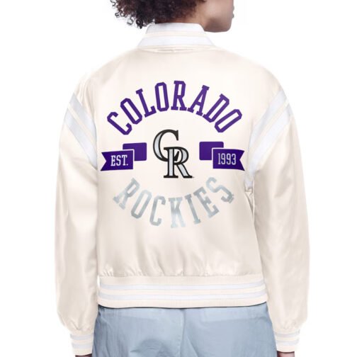 Colorado Rockies Printed Logo Varsity Satin Jacket - Image 4