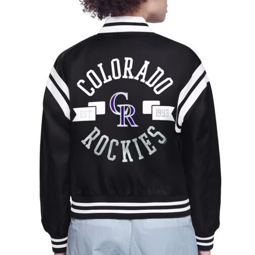 Colorado Rockies Printed Logo Varsity Satin Jacket - Image 3