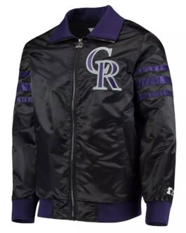 The Captain II Colorado Rockies Black Satin Varsity Jacket