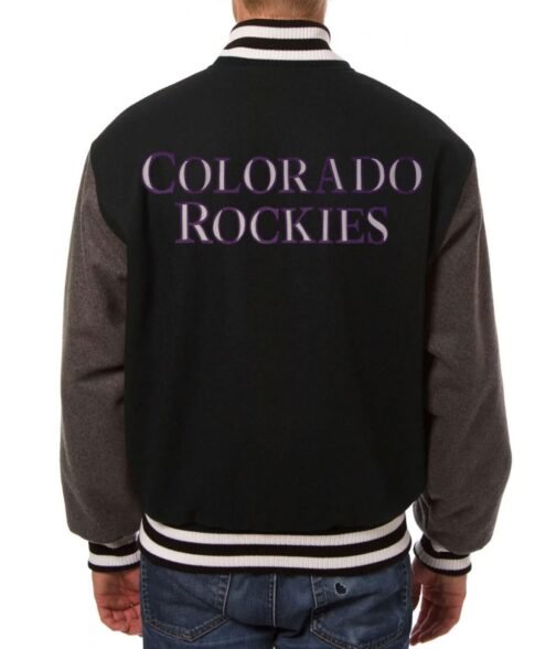 Colorado Rockies Two Tone Wool Black/Gray Varsity Jacket - Image 2