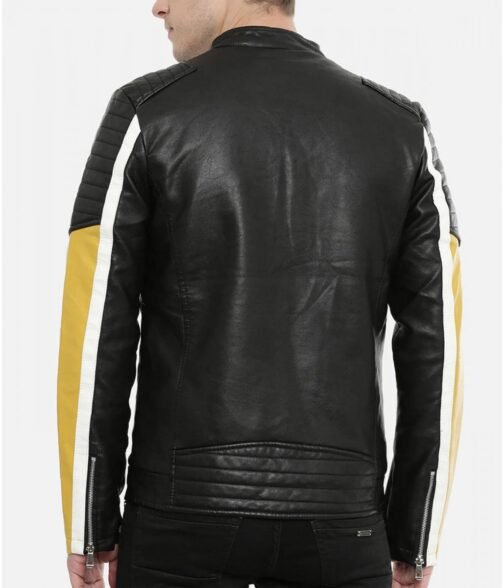 Men’s Color Block Quilted Leather Motorcycle Jacket - Image 2