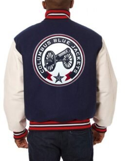 Columbus Blue Jackets White Leather and Wool Blue Jacket