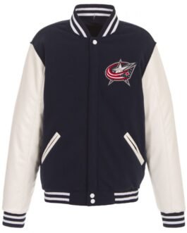 Columbus Blue Jackets Bomber Varsity Blue and White Jacket