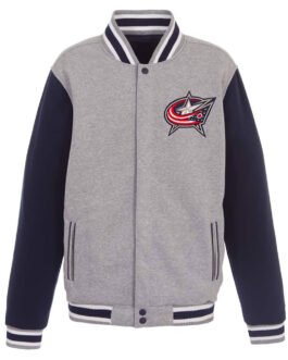 Columbus Blue Jackets Varsity Gray and Navy Wool Jacket