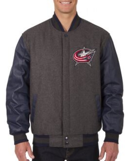 Columbus Blue Jackets Letterman Grey and Blue Jacket