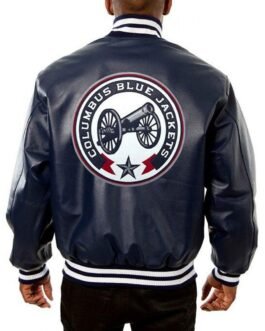 Columbus Blue Jackets Navy Blue Bomber Leather Jacket