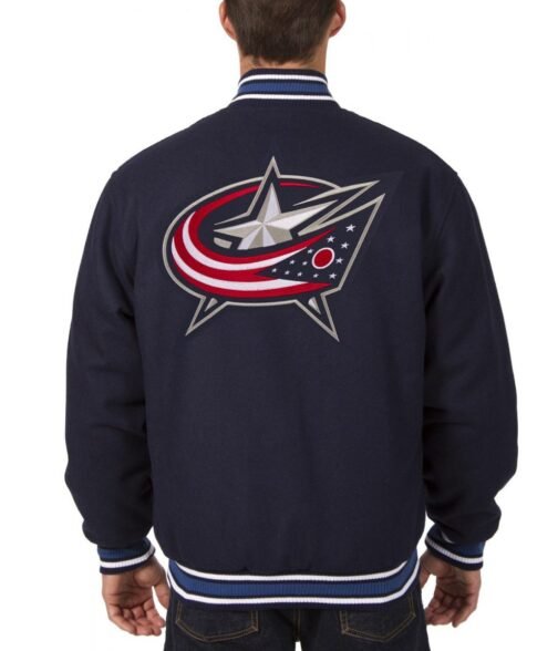 Varsity Columbus Blue Jackets Wool Navy Blue Jacket - Image 2