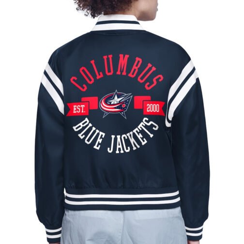 Columbus Blue Jackets Printed Logo Varsity Satin Jacket - Image 3