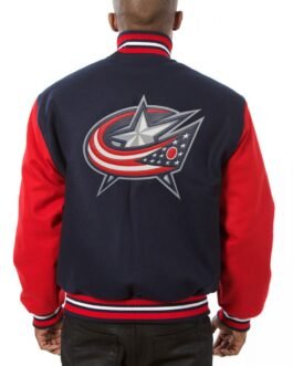 Varsity Columbus Blue Jackets Red and Navy Blue Wool Jacket