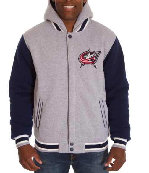 Columbus Blue Jackets Fleece Blue and Grey Jacket with Hood