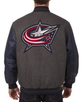 Columbus Blue Jackets Letterman Grey and Blue Jacket