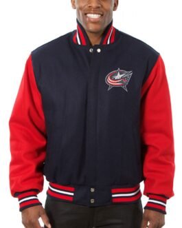 Varsity Columbus Blue Jackets Red and Navy Blue Wool Jacket