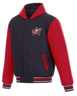 Red and Blue Columbus Blue Jackets Hooded Wool Jacket