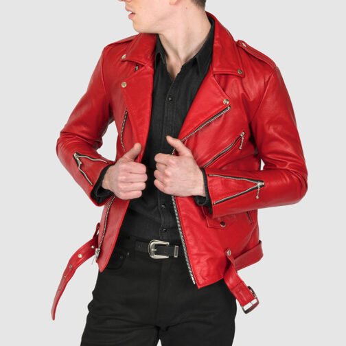 Blood Red Commando Leather Jacket - Image 11