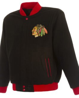 Chicago Blackhawks Commemorative Varsity Black Wool Jacket