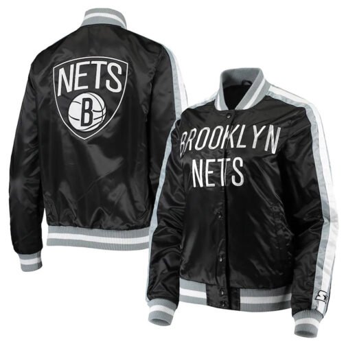 Competition Brooklyn Nets Black Satin Jacket - Image 3