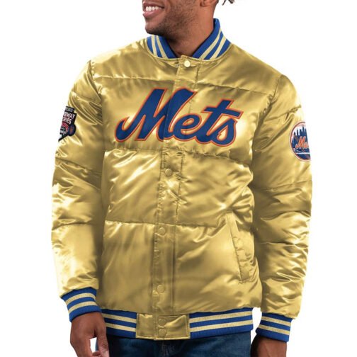 NY Mets Cooperstown Collection Bronx Puffer Satin Jacket - Image 3