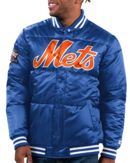 NY Mets Cooperstown Collection Bronx Puffer Satin Jacket