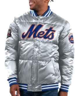 NY Mets Cooperstown Collection Bronx Puffer Satin Jacket