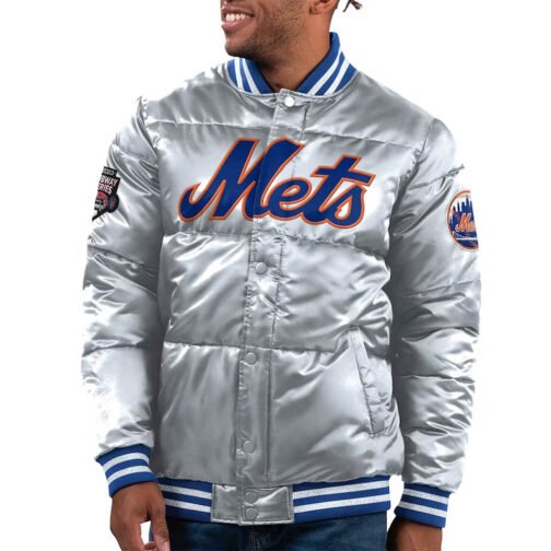 NY Mets Cooperstown Collection Bronx Puffer Satin Jacket - Image 2
