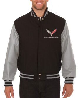 Varsity Corvette Embroidered Black and Grey Jacket