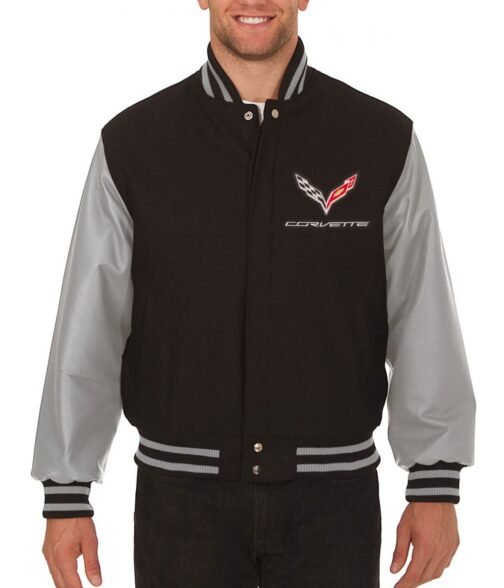 Varsity Corvette Embroidered Black and Grey Jacket