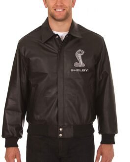 Corvette Embroidered Shirt Collar Black Leather Jacket