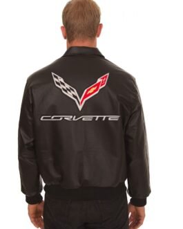 Corvette Embroidered Shirt Collar Black Leather Jacket