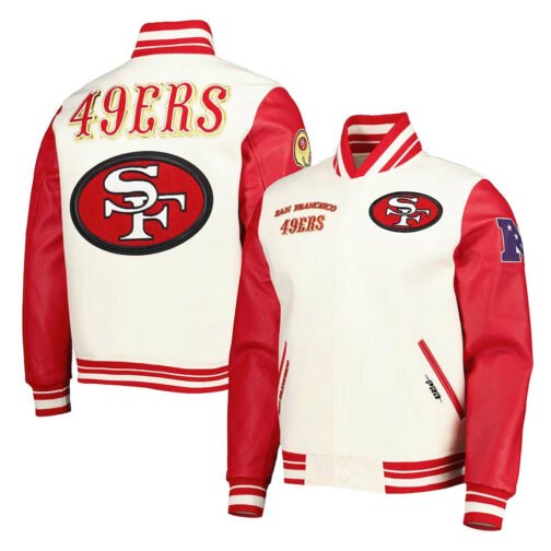 San Francisco 49ers Retro Classic Cream and Red Varsity Jacket - Image 3