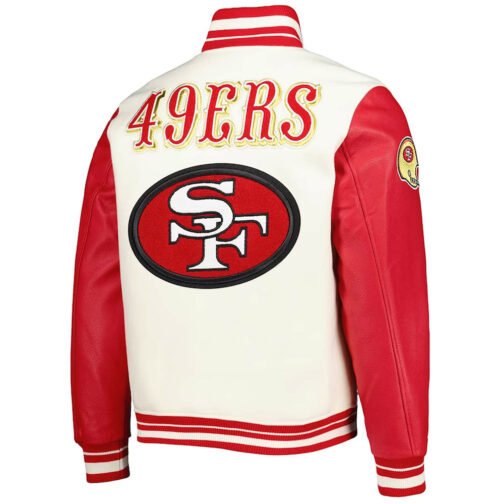 San Francisco 49ers Retro Classic Cream and Red Varsity Jacket - Image 2