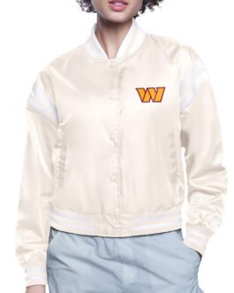 Washington Commanders Round Team Logo Cropped Cream Satin Jacket