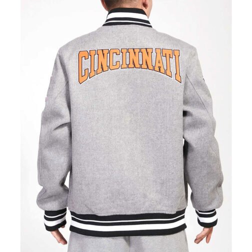 Cincinnati Bengals Crest Emblem Gray Varsity Wool Jacket - Image 2