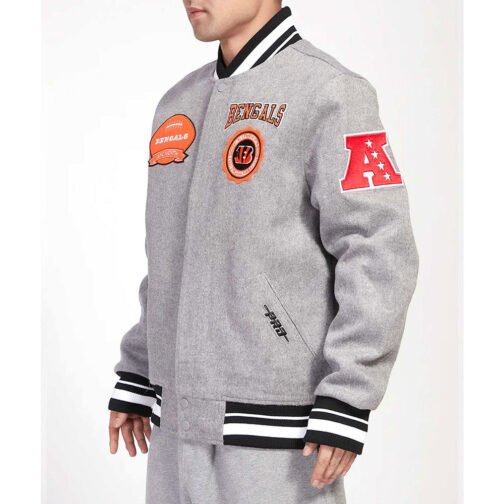 Cincinnati Bengals Crest Emblem Gray Varsity Wool Jacket - Image 4
