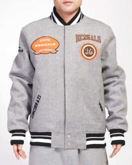 Cincinnati Bengals Crest Emblem Gray Varsity Wool Jacket