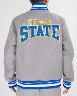 Golden State Warriors Crest Emblem Heather Grey Varsity Wool Jacket