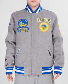 Golden State Warriors Crest Emblem Heather Grey Varsity Wool Jacket