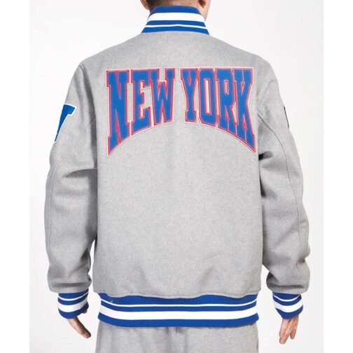 NY Giants Crest Emblem Gray Varsity Wool Jacket - Image 2
