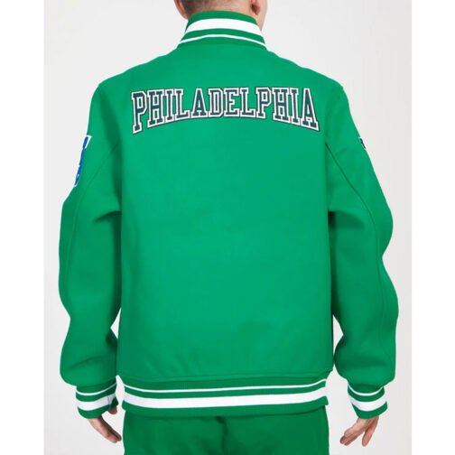 Philadelphia Eagles Crest Emblem Kelly Green Varsity Wool Jacket - Image 2